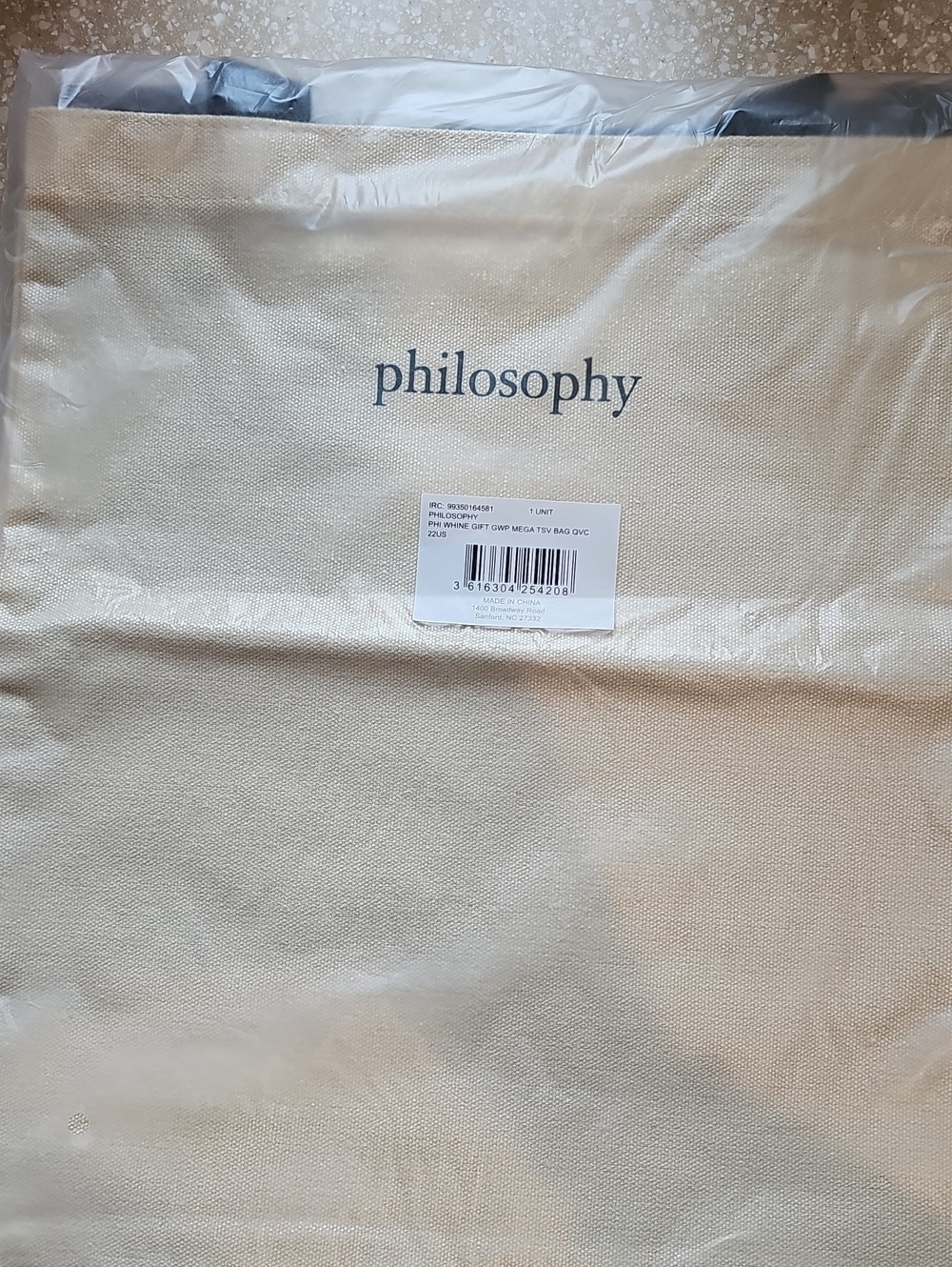 Philosophy Natural Canvas Tote with Black Logo